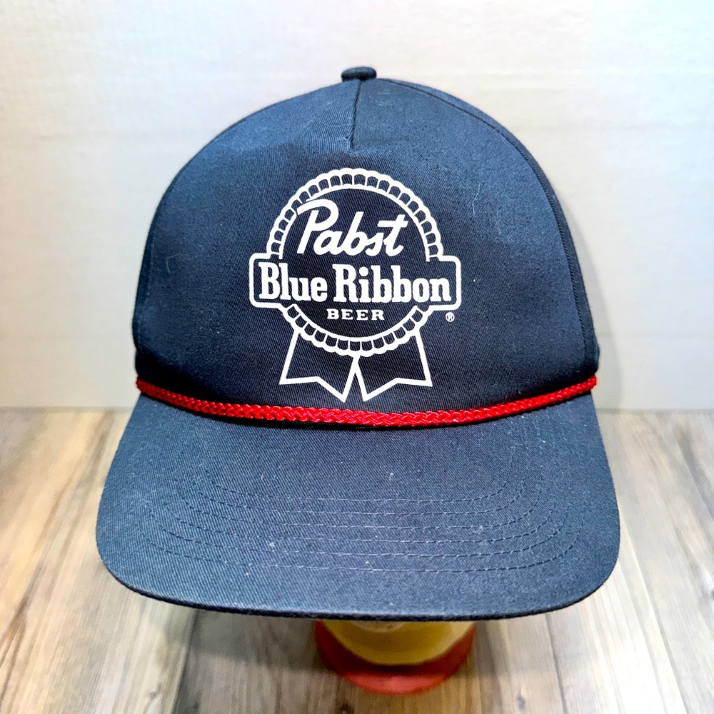 Pabst Blue Ribbon PBR Snapback Hat Rope Cord Front Cap Beer Drinking Adjustable